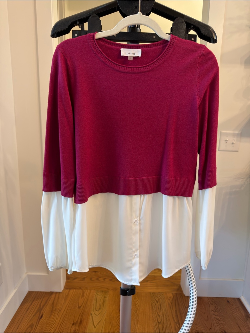 Milano Magenta Layered Knit Sweater Top with White Hem